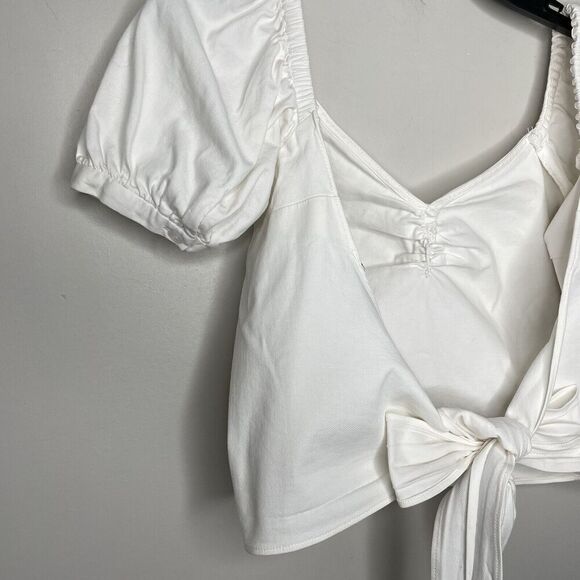 MARISSA WEBB Wrap Crop Top Women 0 White Puff Sleeve Cotton Blend Sweetheart - Picture 6 of 10